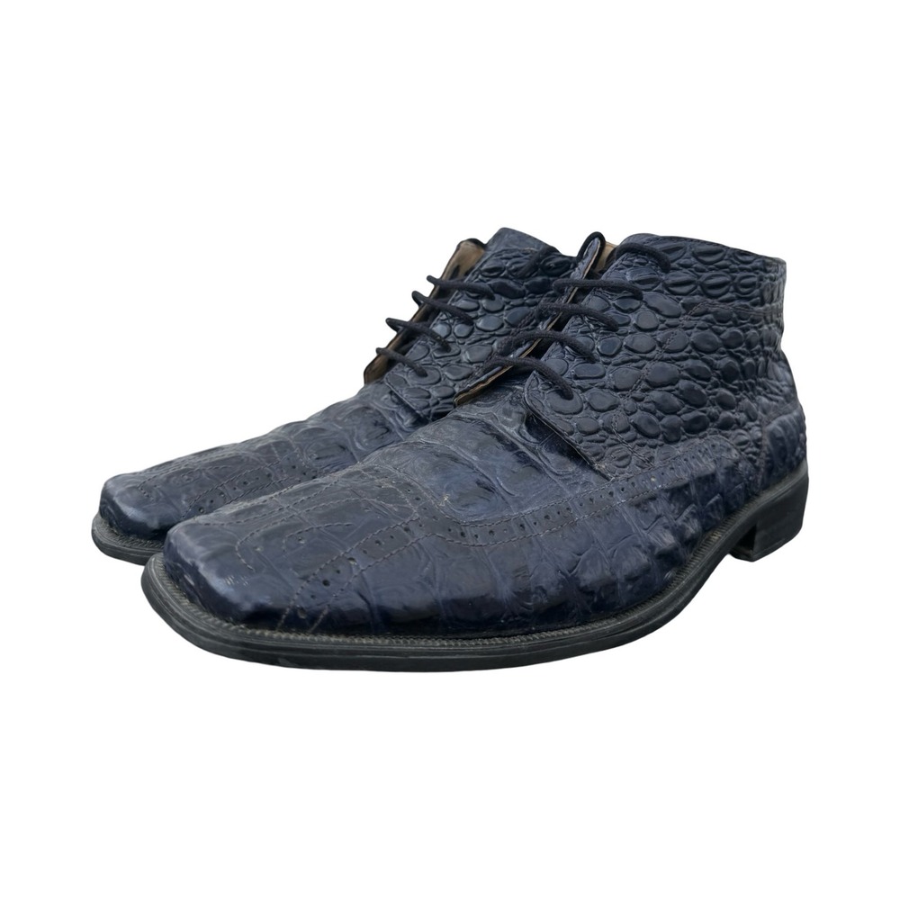 Giorgio Brutini Vintage Men's Blue Alligator Embossed Leather Boots Square Toe